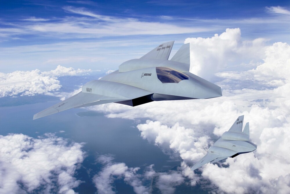 KUNSTIG INTELLIGENS: Framtidens kampfly kan komme med annenpiloten ferdig installert. Slik forestiller Boeing seg at sitt 6.  generasjons jagerfly kan se ut.