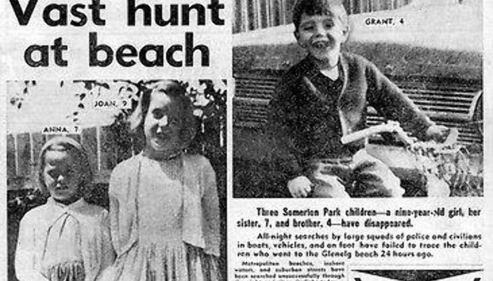 SPORLØST FORSVUNNET: Forsvinningen til de tre Beaumont-barna sendte sjokkbølger gjennom det australske samfunnet. Frem til forsvinningen var det ikke uvanlig at unge barn fikk ferdes på egen hånd over større strekninger. Her en avisforside dager etter forsvinningen.