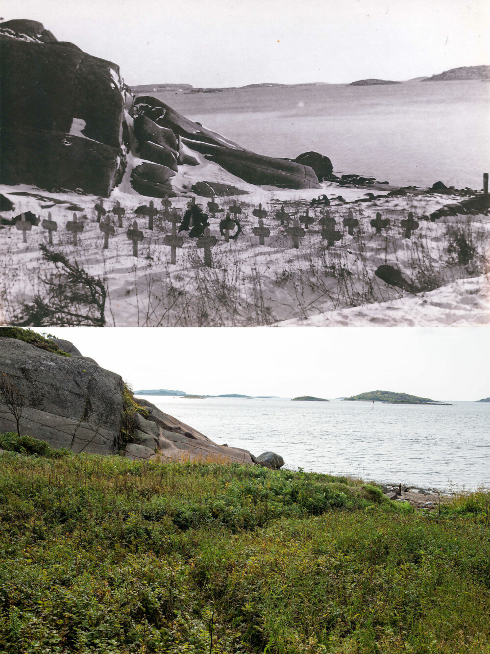 GRAVPLASS: Gravplassen på sydsiden av øya inneholdt 28 fangegraver som ble flyttet i 1953. I dag er området en strandidyll.