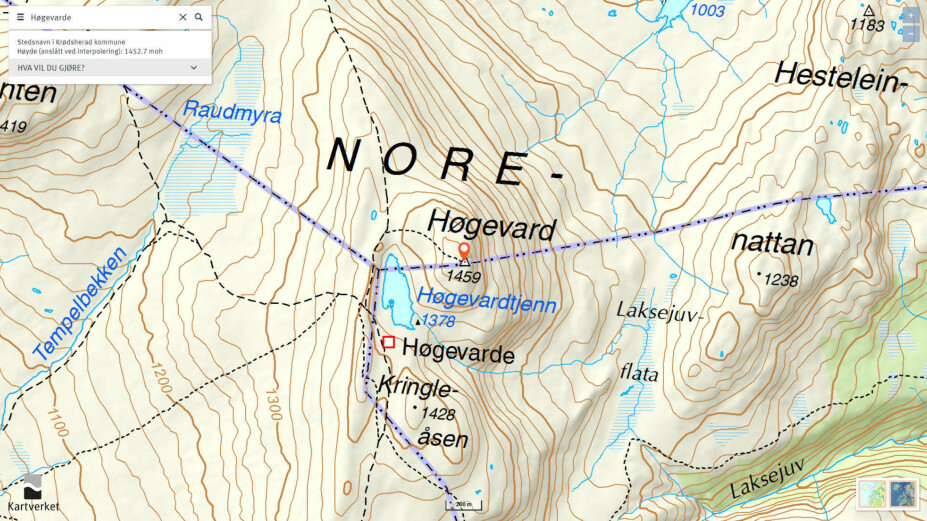 KART OVER HØGEVARDE: Klikk på kartet over for å lage ditt eget turkart over Høgevarde.