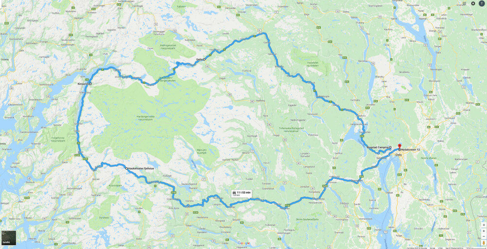 MYE LADING: Tur-retur Oslo-vestlandet ble det ladet på Flå, Hol, Kinsarvik, Haukeliseter fjellstue, Seljord, Kongsberg og Oslo.