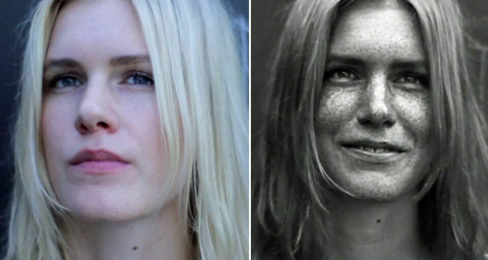 En av forsøkspersonene fotografert med vanlig kamera og det spesielle kameraet med ultrafiolette stråler.
