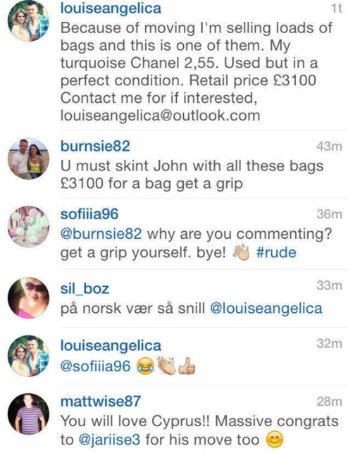 SHOPPING: Louse Angelica selger sine designervesker på Instagram.