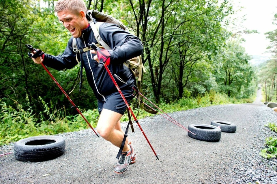 Petter Vallestad hadde BA på slep tidligere i år da han trente en av sine mange økter med bakkeintervall i Kanadaskogen.