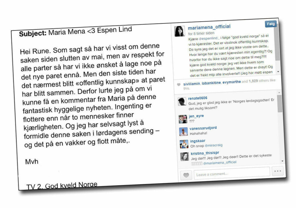 Maria Mena ble i tvil og måtte spørre Espen Lind om de virkelig var kjærester