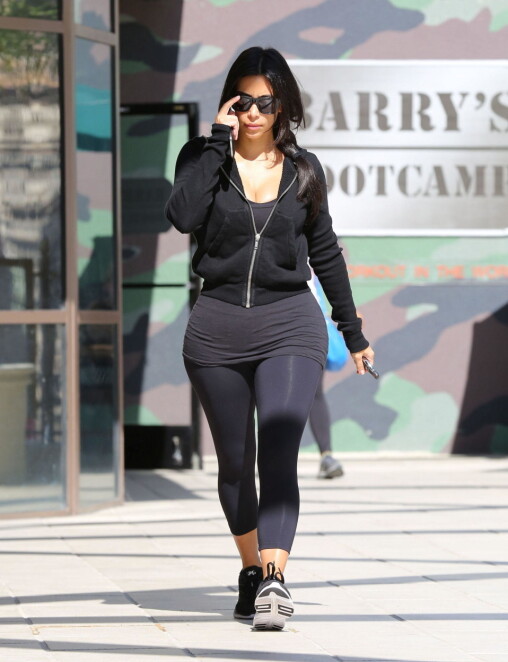 TRENER PÅ BARRY`S BOOTCAMP: Kim Kardashian etter en økt på det populære treningssenteret.