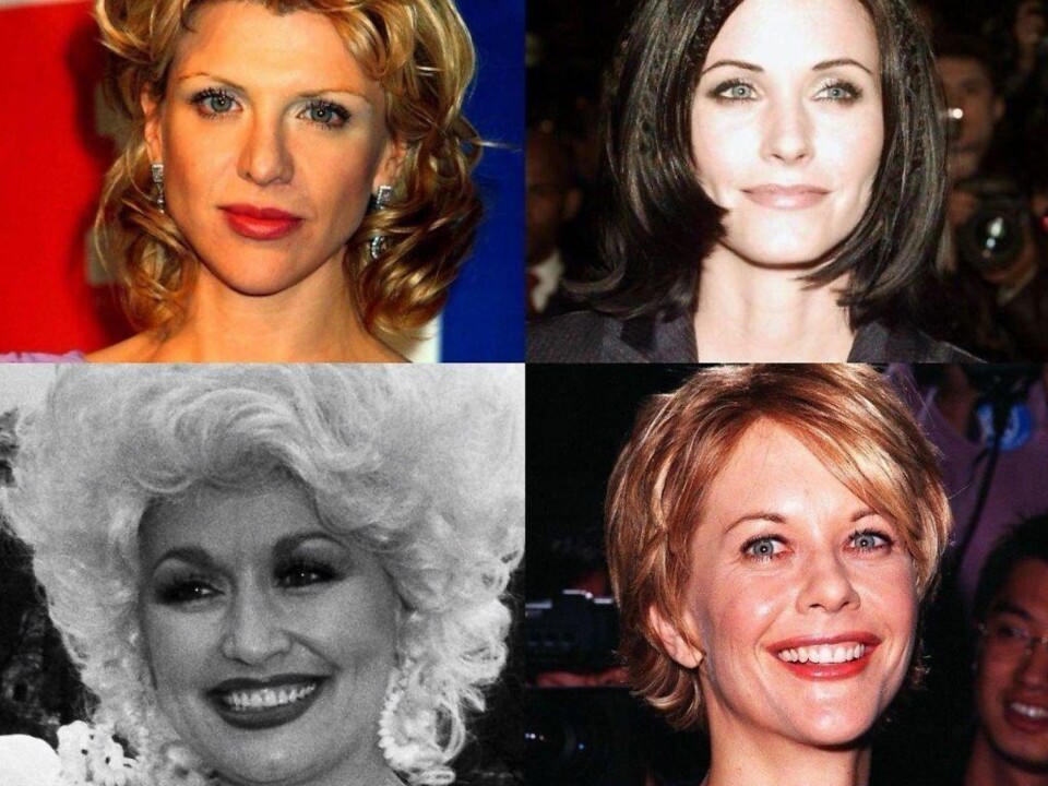 FØR operasjonene - Courtney x2 øverst, Dolly og Meg nederst. Hvordan de ser ut nå kan du lese i denne saken: 12 kjendiser som er FOR glad i botox!