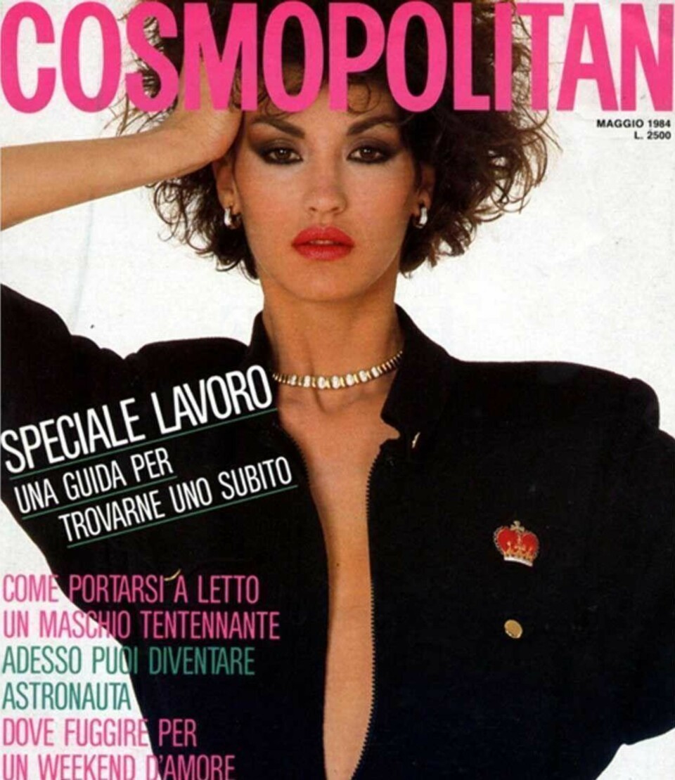 Janice Dickinson på coveret av Cosmopolitan i 1984.