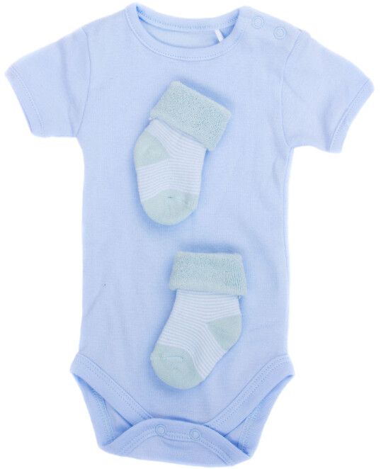 Babybody med knapper ved halsen.