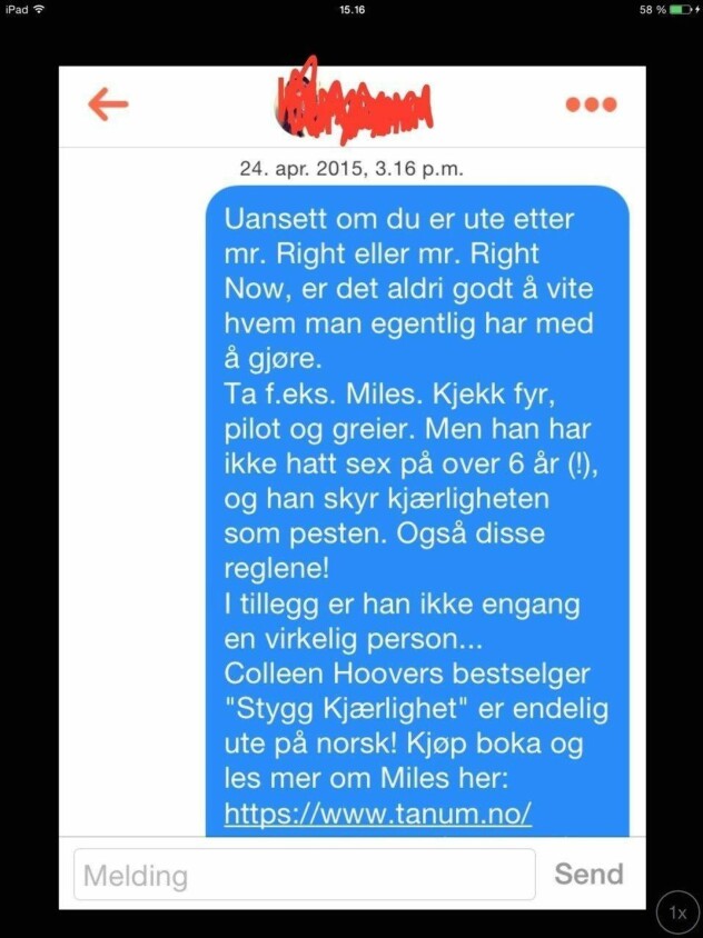 MELDING: Etter å ha matchet med Miles, mottar jentene denne meldingen. Foto: Produsentene