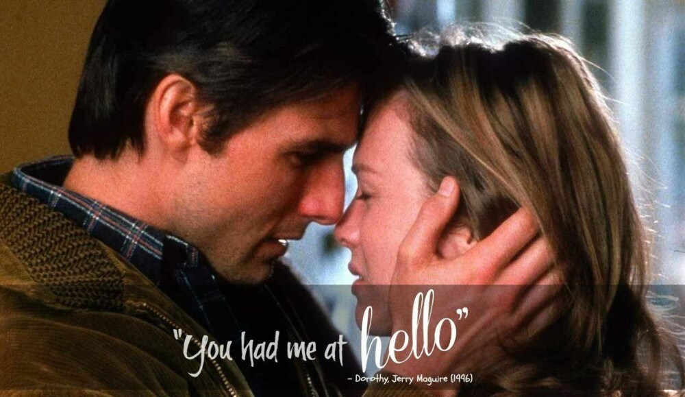 KLASSISK SETNING: Hvem har vel ikke hørt frasen «You had me at hello»? Det kan vi takke denne filmen for. Foto: Jerry Maguire / Katinka Sletten