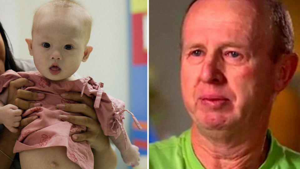 FORLATT: I fjor ble lille Gammy - som har Downs syndrom - forlatt hos surrogatmoren av foreldrene sine. Hans friske tvillingsøster fikk bli med foreldrene til Australia. Nå hevdes det at Gammys bilogiske far forsøker å få tilgang til penger som er samlet inn for å hjelpe gutten. Foto: Scanpix/skjermdump
