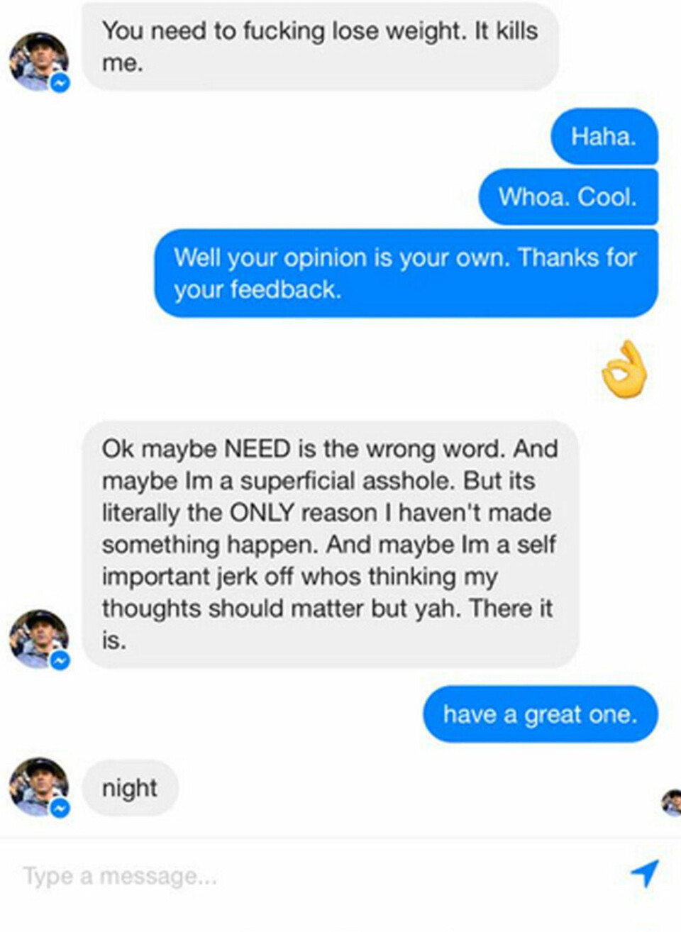 Tinder-fyren ba henne om å slanke seg, da svarte hun dette