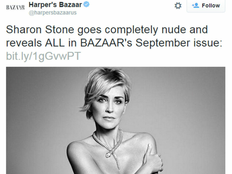 Sharon Stone sliter med å få en date, stiller naken i magasin