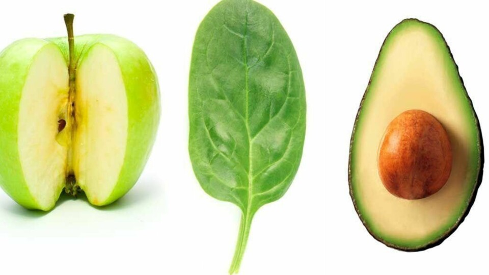 GRØNNE FRISTELSER: Epler, spinat og avokado gir alle en bedre metthetsfølelse.