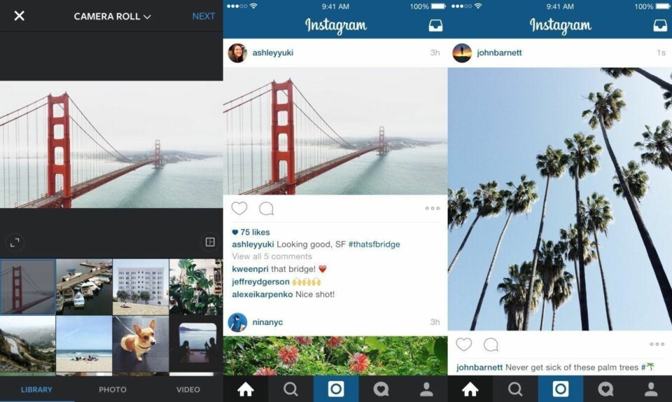 VALGMULIGHETER: Nå trenger du ikke lenger å redigere bildene dine slik at de passer inn i Instagram-formatet. Foto: Instagram