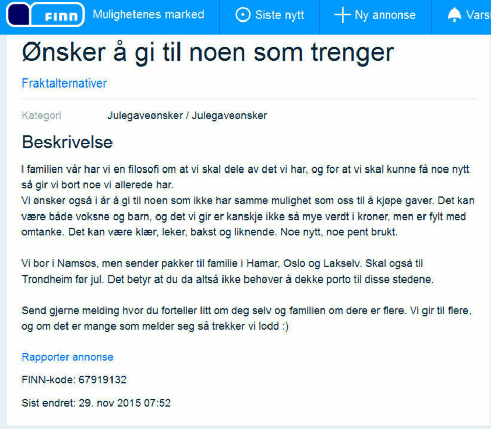 Lotte gir bort julegaver til fremmede: - Jeg tror folk skjemmes av å spørre om hjelp