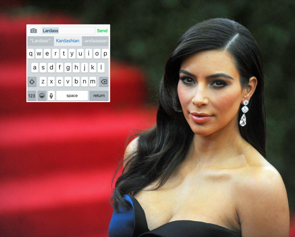 IKKE HELT BRA: Den nye Iphone retter lat feit person til Kardashian i det nye autorettelse-programmet.