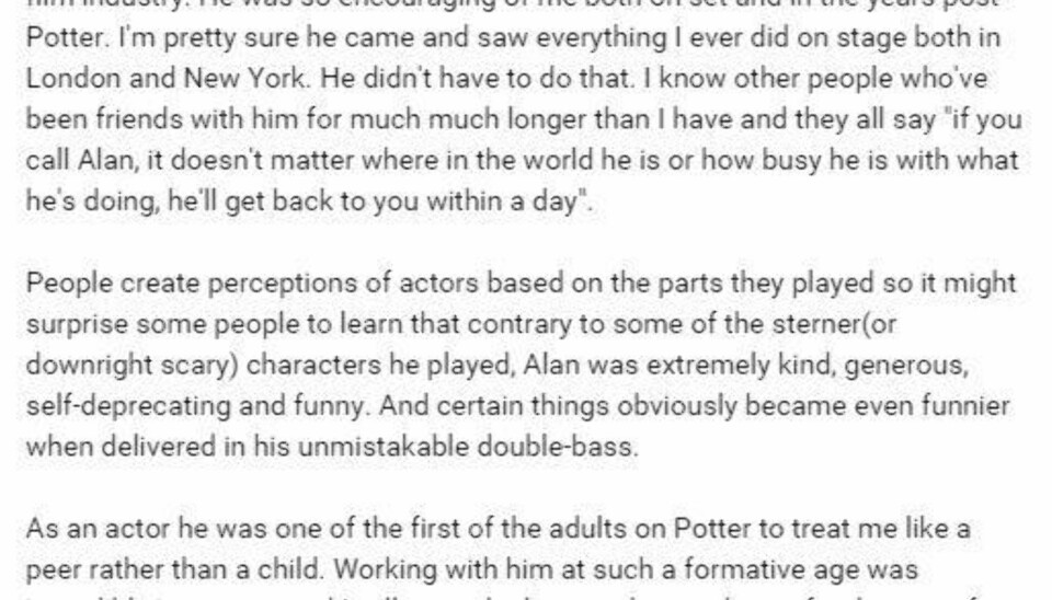 «Harry Potter»-stjernene hyller Alan Rickman