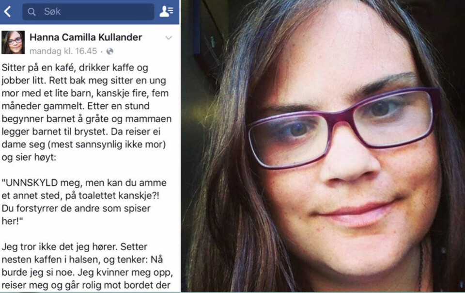 FÅR TILBAKEMELDINGER: Hanna Camilla Kullanders innlegg har fått mange positive tilbakemeldinger på sin beretning fra kafeen.