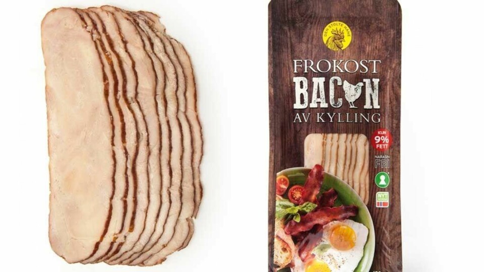 SUNNERE BACON: Fettinnholdet er bare ni prosent i dette bacon av kylling. Bacon av svin kan inneholde opp mot 38 prosent fett.