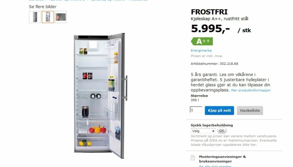 Kjøleskap og fryser fra IKEA kan gi støt
