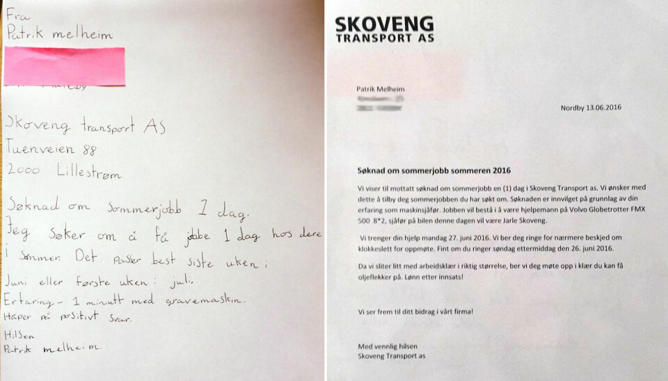 Patrik (9) søkte på sommerjobb som gravemaskinsjåfør