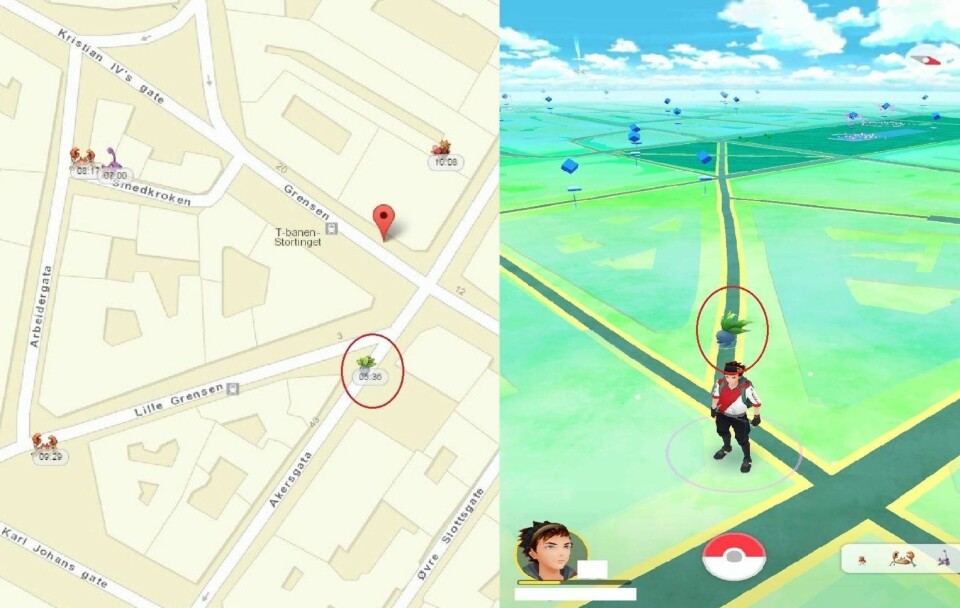 FULL OVERSIKT: Kartet gir deg full oversikt over alle Pokémon i området, men kan drepe mye av spenningen for spillerne. Foto: Skjermdump