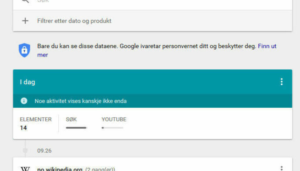 Her kan du finne alle dine Google-søk