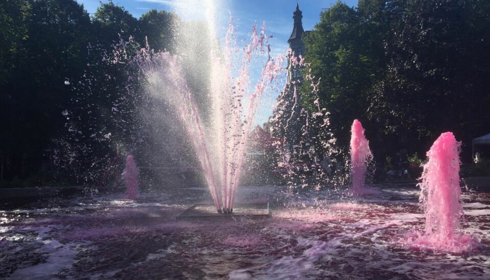 Rosa fontene er sjelden kost, men en realitet i Oslo lørdag.