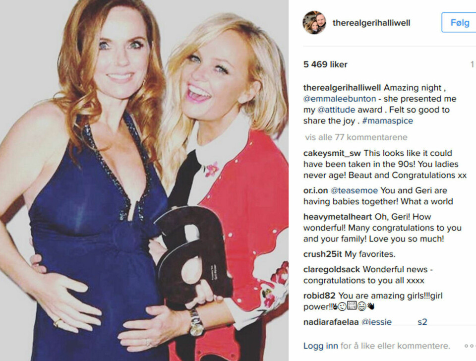 Geri Halliwell deler gravidemagen på Instagram