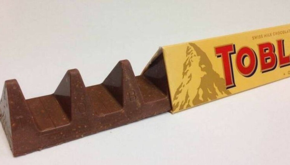 SLIK BLIR DEN: Den nye formen på Toblerone-sjokoladen blir som denne. Foto: Toblerone