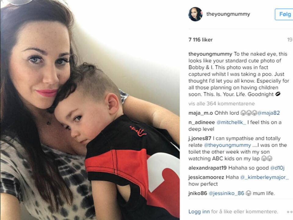 Mammablogger Sophie Cachia: La ut bilde av seg selv og sønnen på toalettet