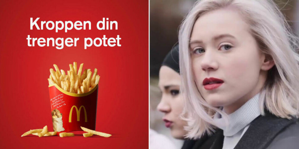 Slik (sjekk bildet til venstre) ser den nyeste reklamen til svenske McDonald's ut. For de som ikke husker, er sitatet et som Nora sier til Vilde i sesong to av den superpopulære serien.