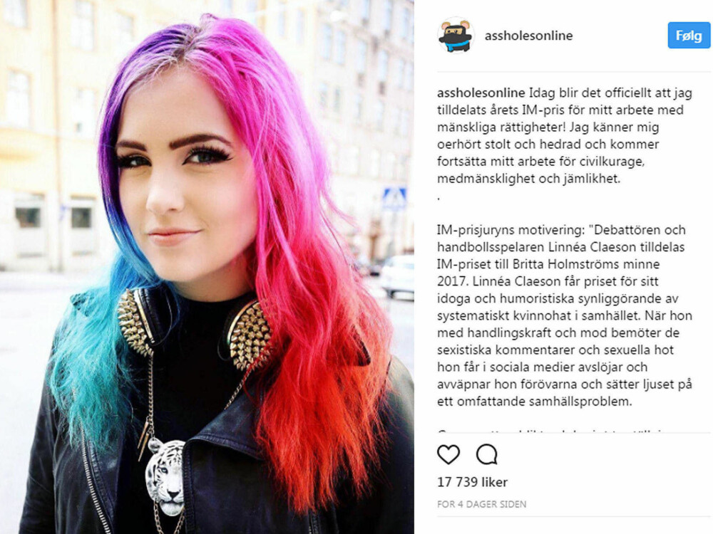 Håndballspiller, jusstudent og Instagram-profik, Linnea Claeson (25), er en svensk kjendis som har fått mye oppmerksomhet for sitt arbeid for kvinners rettigheter og likestilling det siste året.