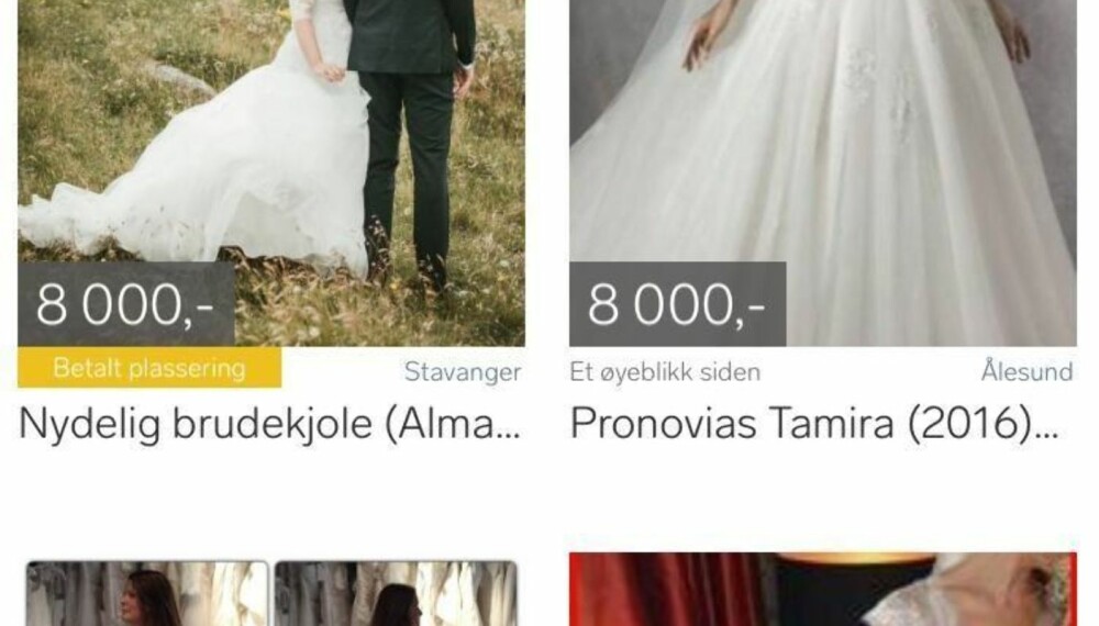 Et søk på Finn.no, gir over 5000 resultater på brudekjoler.