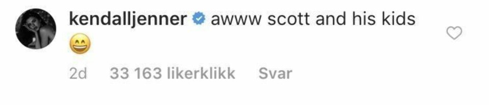 Kendall Jenner kom med stikk til Scotts Disicks nye kjæreste