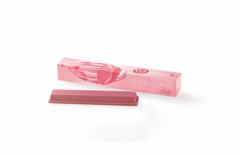 ROSA: KitKat Chocolatory Sublime Ruby er navnet på den nye KitKat-sjokoladen som har en tidsriktig rosa farge.