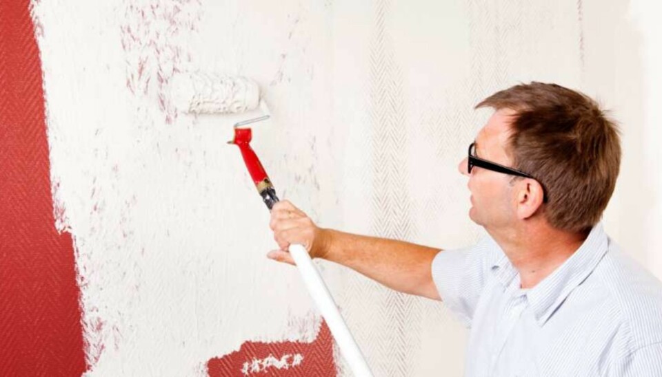 SPARKLE VEGG: Med malerull er det lettere å få en jevn overflate siden sprakelmassen er lett og finkornet, og rullen gjør det enklere å fordele sparkelen.