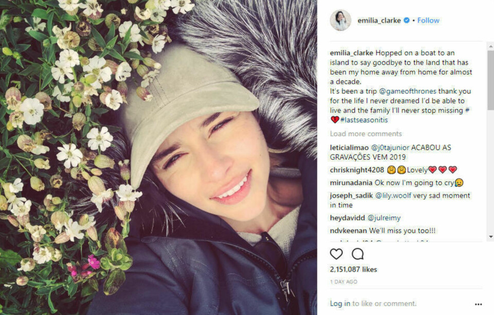 Se Emilia Clarkes rørende avskjed med Game of Thrones