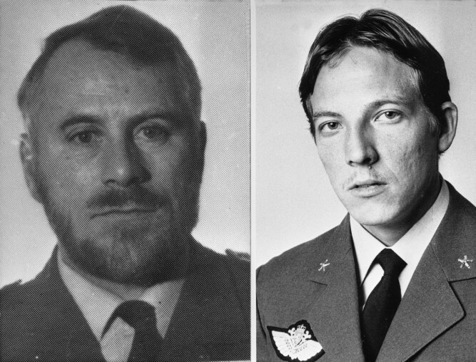 <b>BESETNINGEN:</b> Oberstløytnant Arne M. Holden (t.v.) og piloten, løytnant Asle G. Bjørkedal.