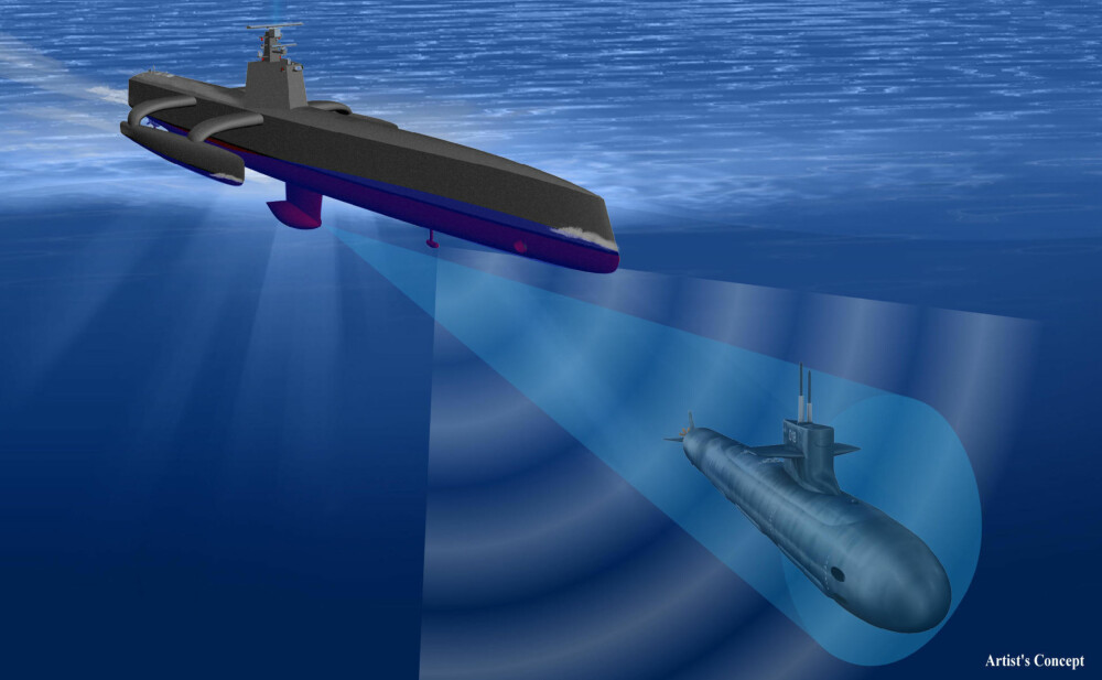UBÅTJEGER: Den autonome roboten Sea Hunter skal kunne spore opp og angripe fiendtlige ubåter.