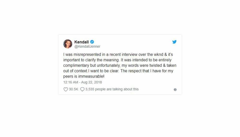 Mener seg feilsitert: Kendall hevder at sitatene er tatt ut av sin sammenheng.