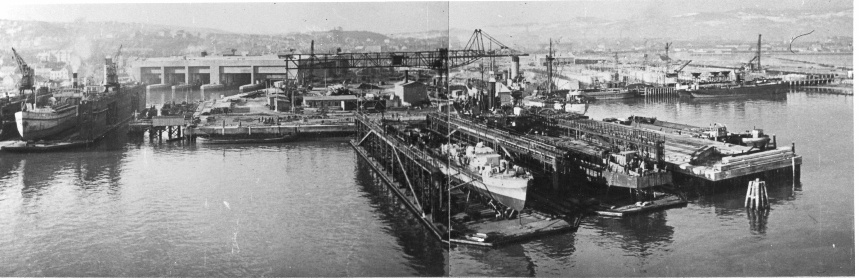 NYHAVNA 1944: Kriegsmarine-Arsenal Drontheim i februar 1944. Anlegget ble omorganisert fra Werft til Arsenal i september 1943. Foto: Samling Knut Sivertsen.