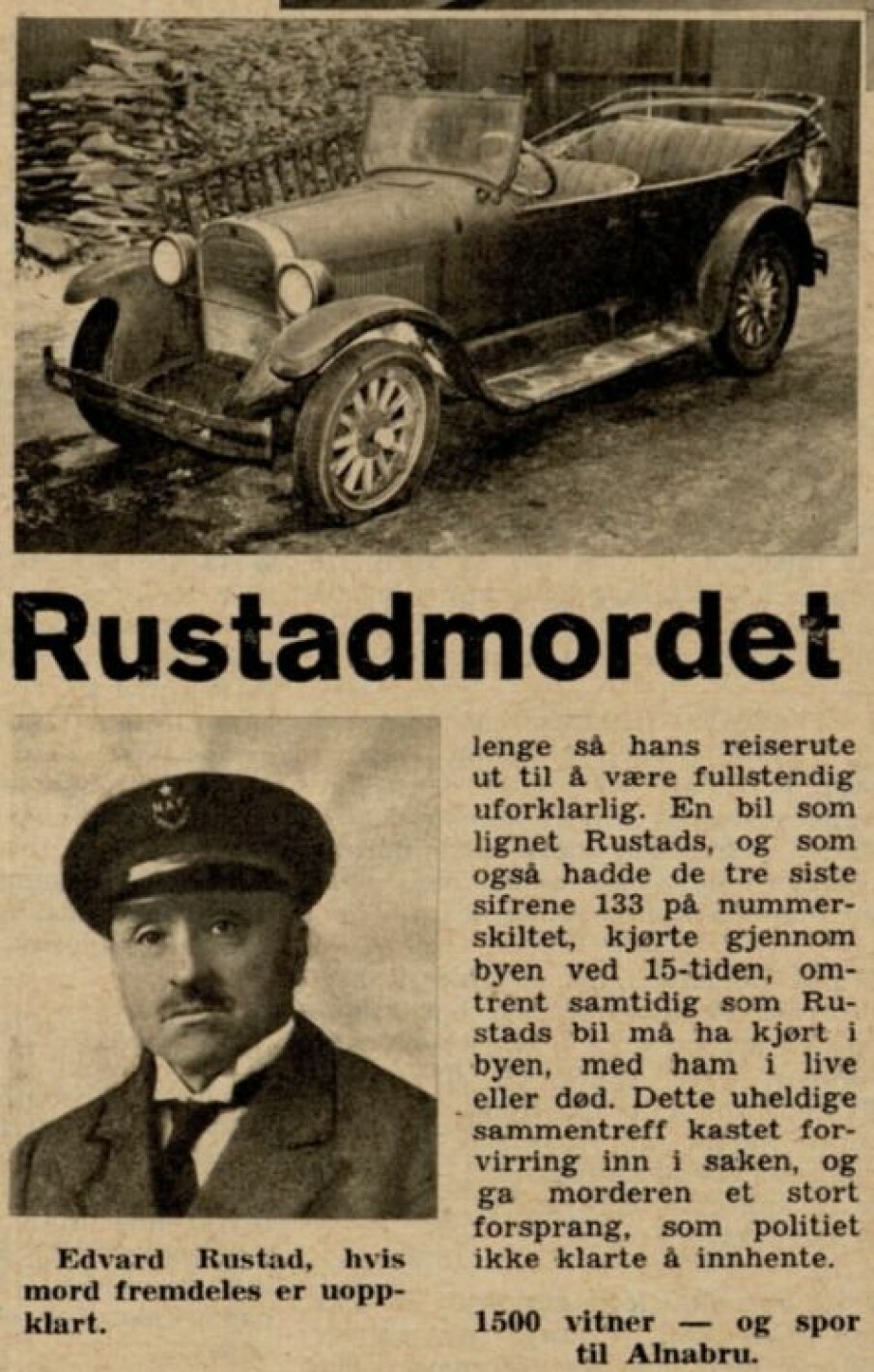 <b>FØRSTE ARTIKKEL I VI MENN: </b>Vi Menns første artikkel om drapet, med et bilde av Rustads Dodge. Den var på vei til opphugging, etter å ha blitt oppbevart av politiet i 18 år.