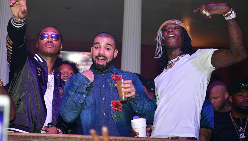 STJERNER: Rapperen Future (f.v.), Drake og Young Thug på fest. Drake stakk imidlertid av med seieren som mest streamet i året som gikk.