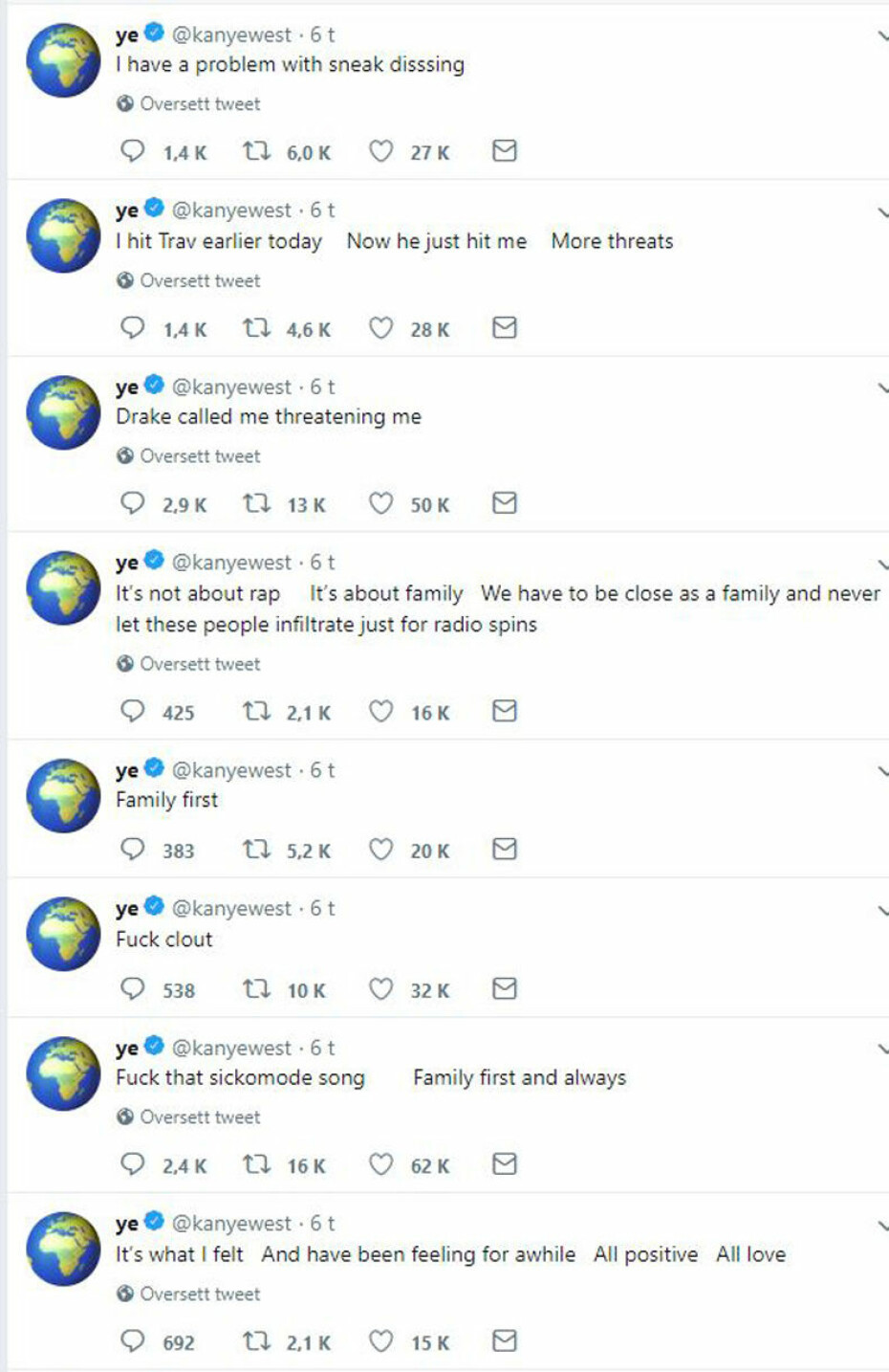 Kanye til Drake: - Dersom det skjer noe med familien min er du mistenkt nummer 1