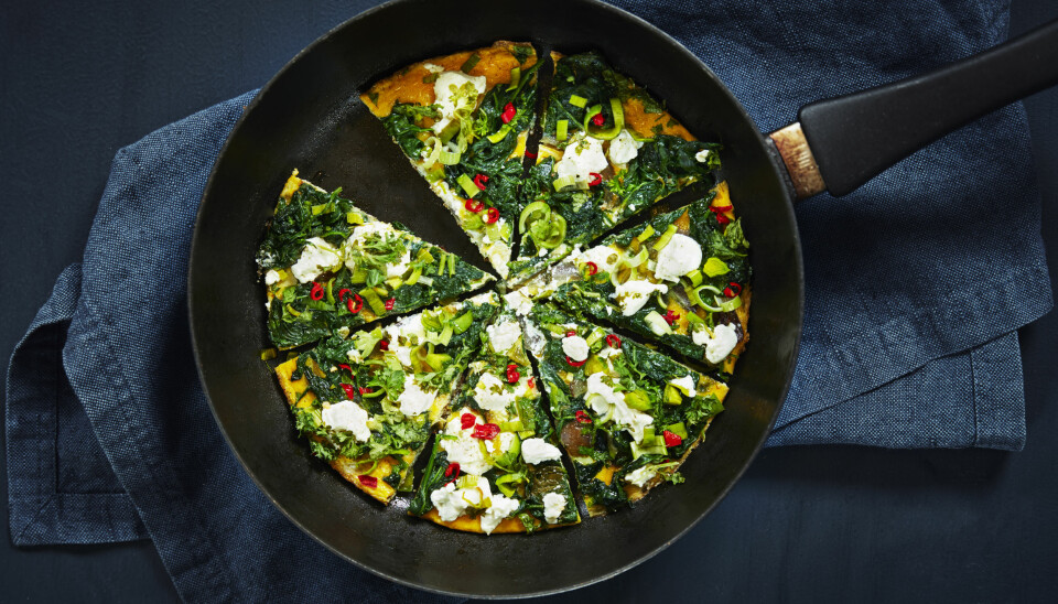 Deilig spinatomelett med chevre.