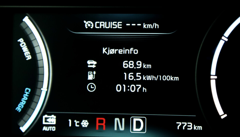 FORBRUK: Ved temperaturer rundt null grader, var forbruket nærmere WLTP-kravene.