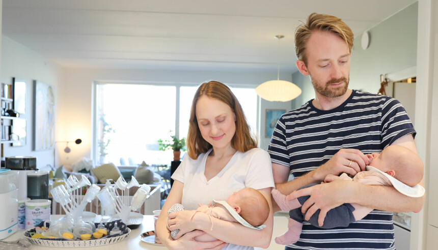 Løpende bånd: På kjøkkenet står tørkeutstyr for de mange flaskene Maria og Anders må holde orden på. De har fått en rutine på oppvaskmaskin og steriliseringsutstyr nå.